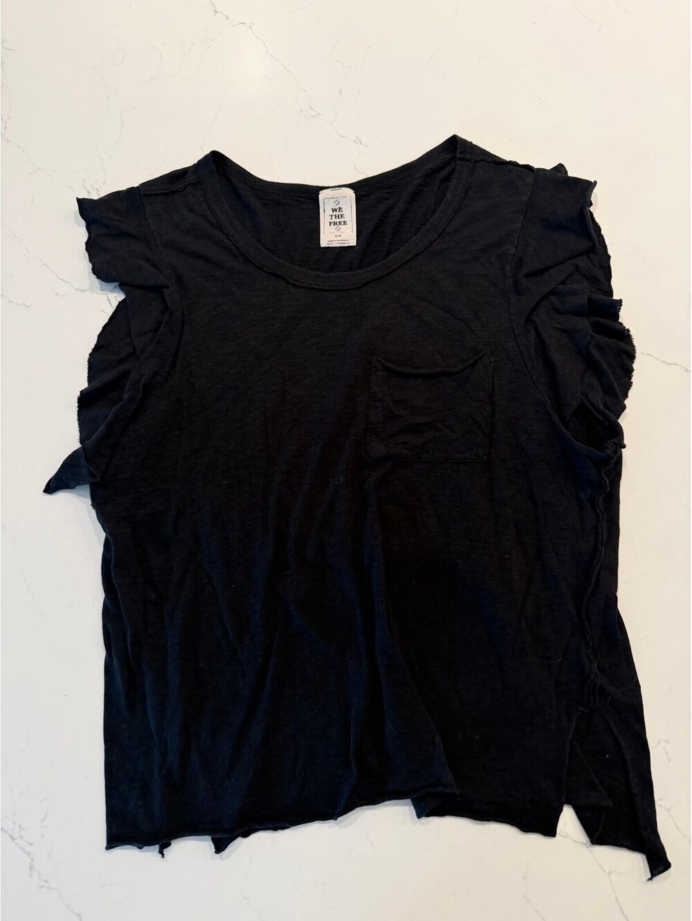 We The Free Free People Black Ruffle Flutter Sleeve Pocket Tee Women’s M